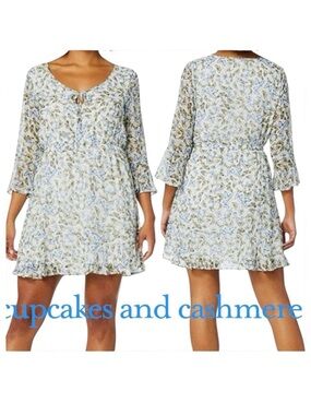 NWT Cupcakes and Cashmere Ivory/Blue Butterfly Long Sleeve Mini Boho Dress (M)